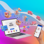 How to Start an E-commerce Business. Colourful e-commerce business concept with online store, shopping carts, payments, and delivery icons