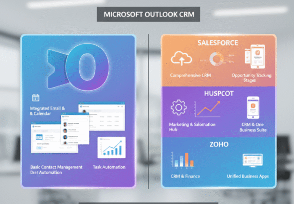 Infographic comparing Outlook CRM with Salesforce, HubSpot, and Zoho.