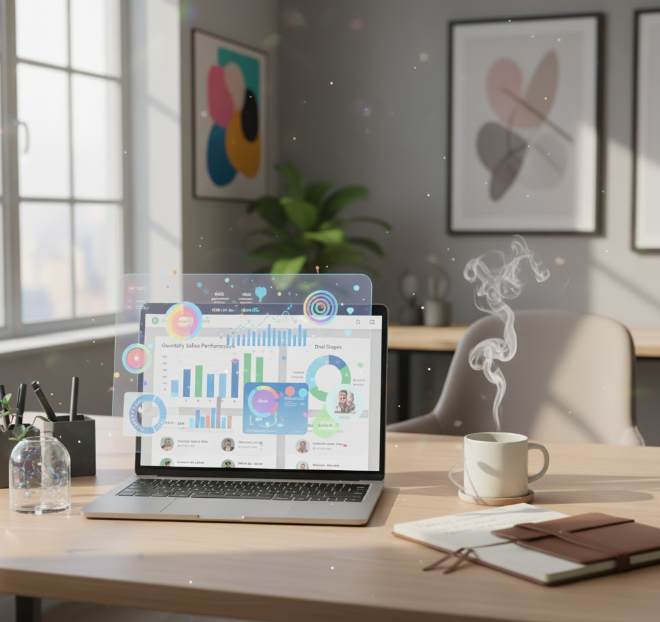 CRM meaning explained for U.S. businesses with a modern dashboard view.