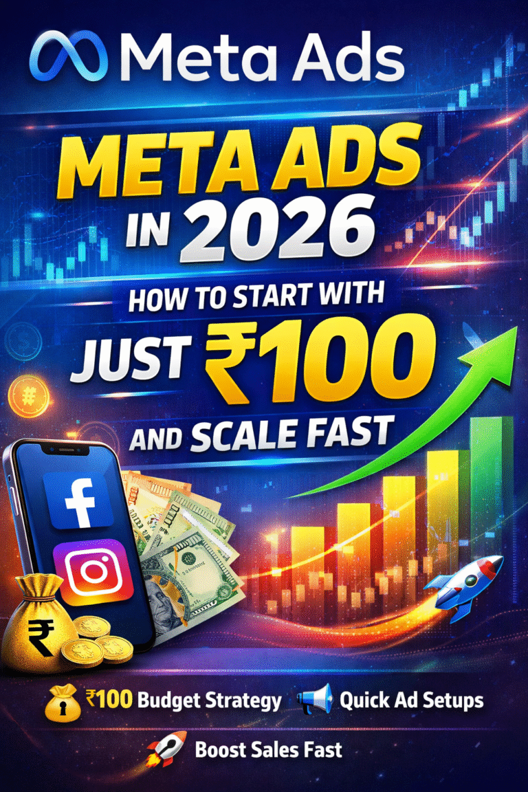 Meta Ads in 2026 guide showing how to start Facebook and Instagram ads with just ₹100 and scale fast