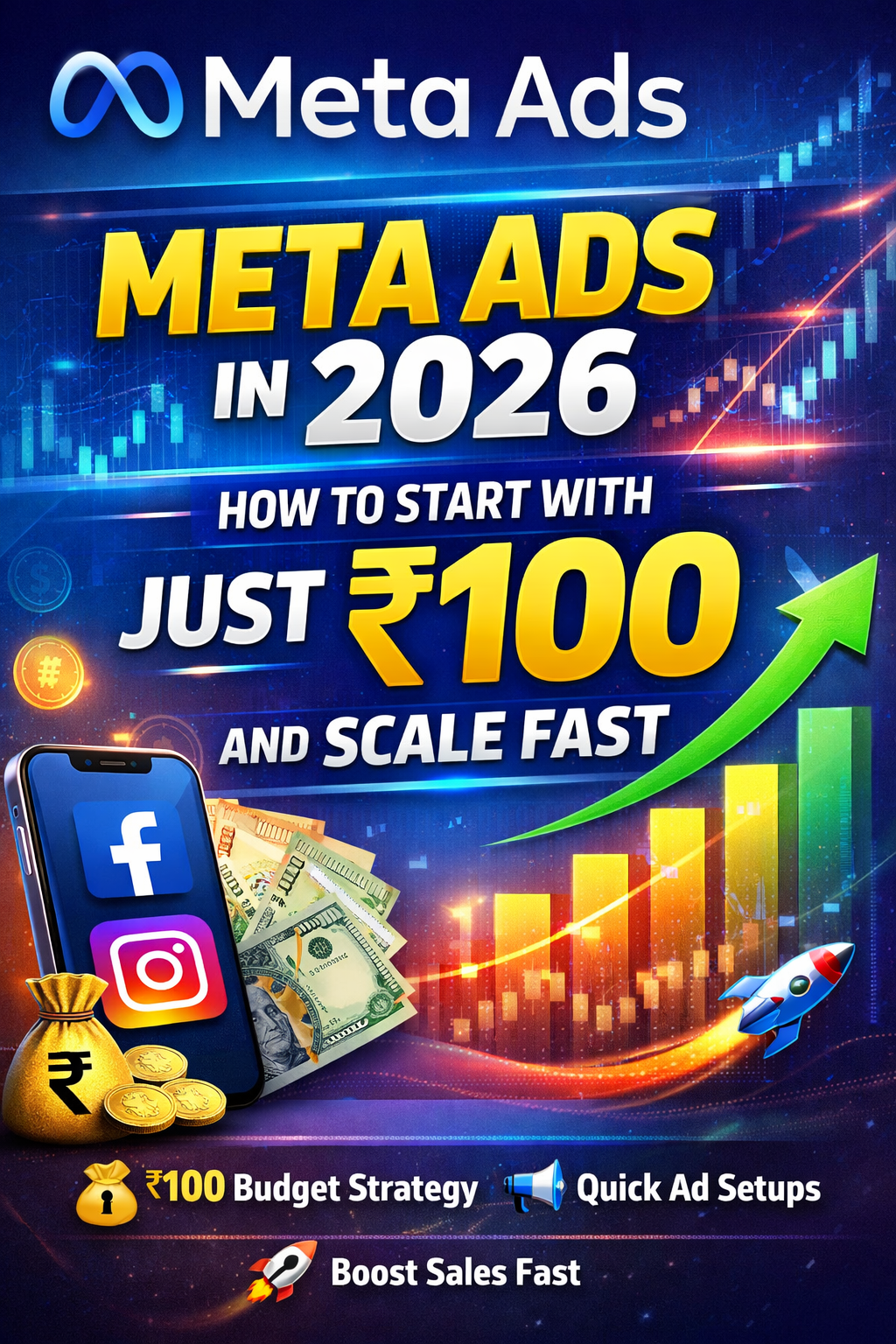 Meta Ads in 2026 guide showing how to start Facebook and Instagram ads with just ₹100 and scale fast