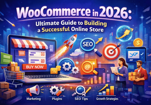 WooCommerce in 2026 online store marketing illustration