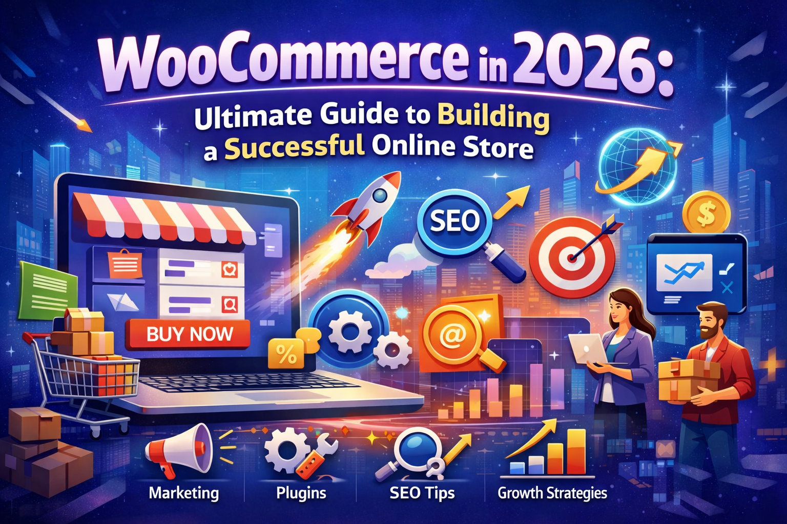 WooCommerce in 2026 online store marketing illustration