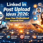 LinkedIn post upload ideas 2026 professional networking and AI technology illustration